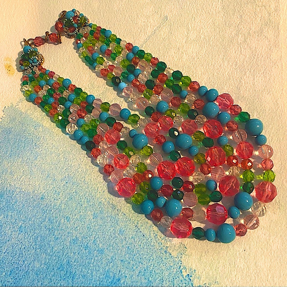 Rare Vintage statement COPPOLA e TOPPO 5 strand beaded necklace